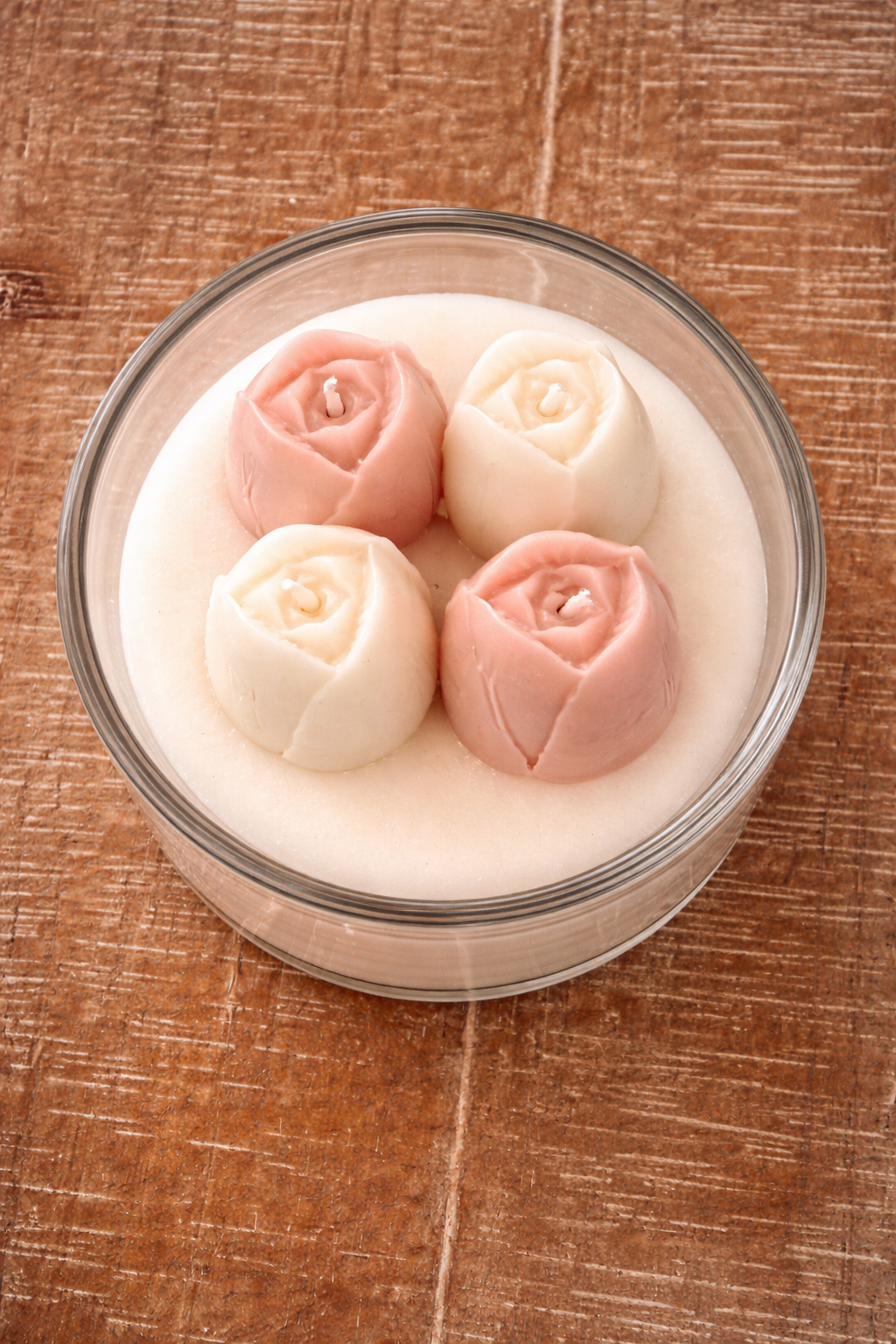 Blush & Ivory Tulip Candle – Handmade Floral Candle in Glass