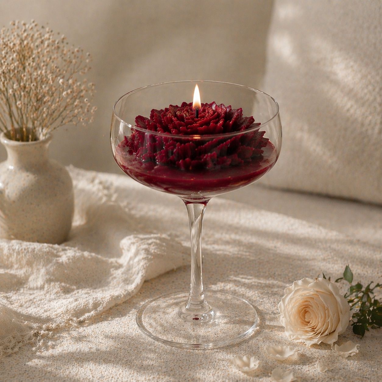 Floral Candle in Glass Bowl | Luxury Romantic Gift for Her
