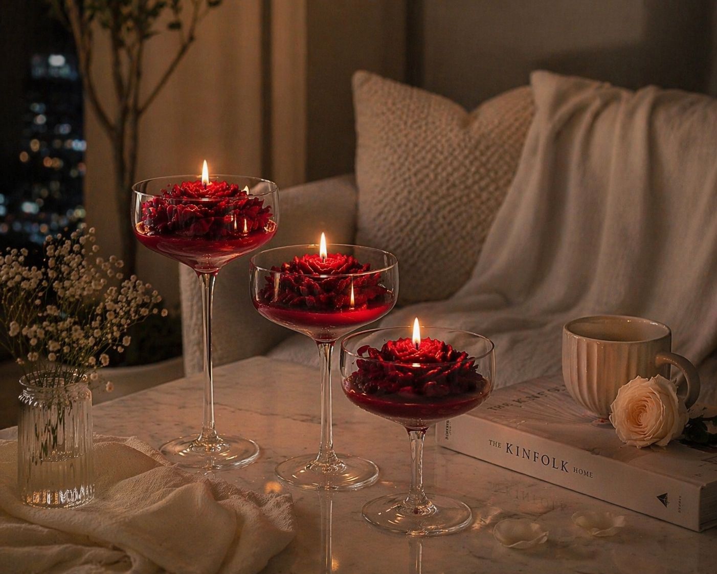 Floral Candle in Glass Bowl | Luxury Romantic Gift for Her